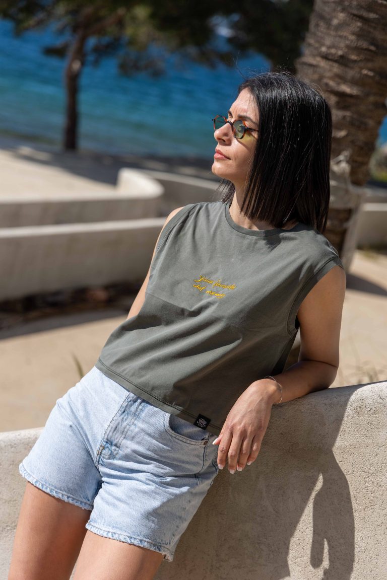 Wet Stories Sleeveless Crop Washed Khaki