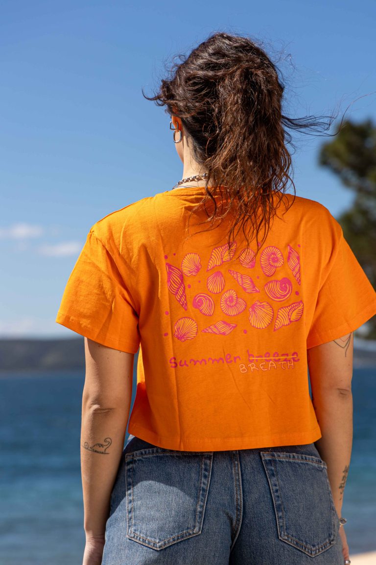 Sea Shell Organic Crop Top Loose Fit Orange